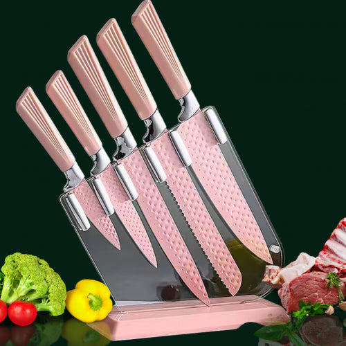 SET DE CUCHILLOS CON BASE ACRILICA ROSADO