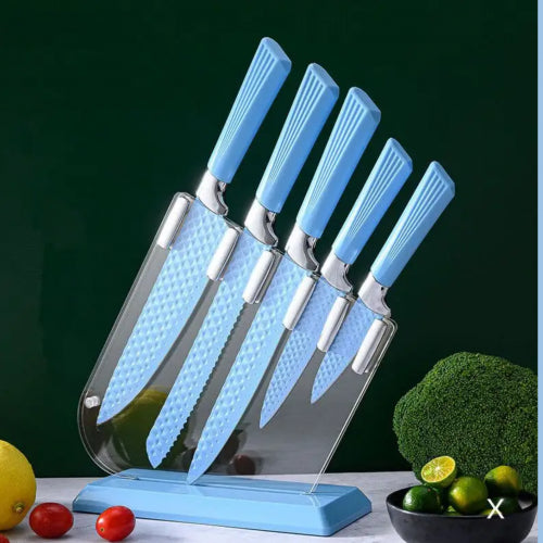 SET DE CUCHILLOS CON BASE ACRILICA AZUL