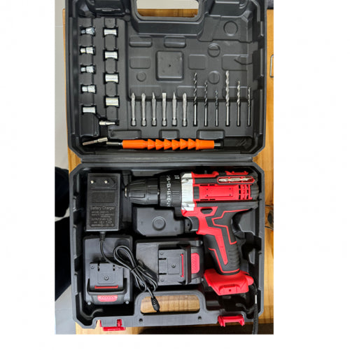 SET DE TALADRO 2 BATERIAS 21V 26 PZ ROJO