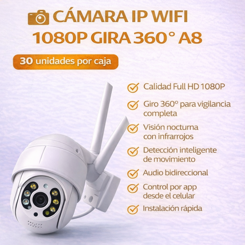 CAMARA IP WIFI 1080P GIRA 360 A8 ( 30 UND X CAJA)