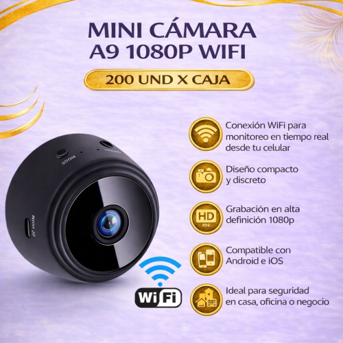 MINI CAMARA A9 1080p Inalámbrica Wifi Smart Home Vigilancia (200 UND X CAJA)
