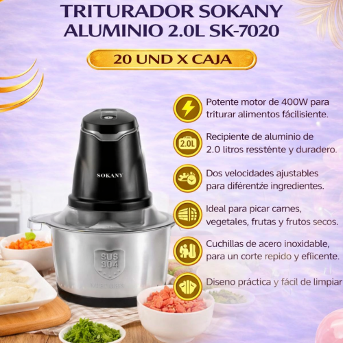 TRITURADOR SOKANY ALUMINIO 2.0L SK-7020 (20 UND X CAJA)