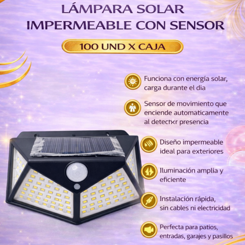 LAMPARA SOLAR IMPERMEABLE CON SENSOR (100 UND X CAJA) BK-100