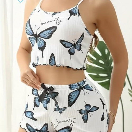 PIJAMA DE MARIPOSAS TALLA S BLANCO