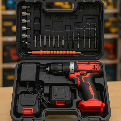 SET DE TALADRO 2 BATERIAS 21V  26 PZ ROJO