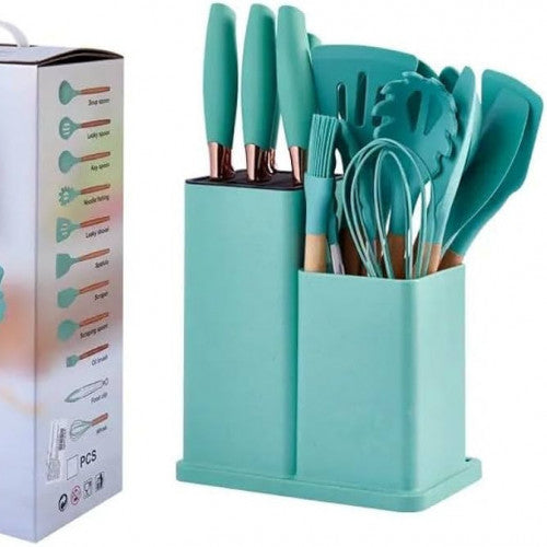 SET DE CUCHARAS DE SILICON PARA COCINA 19 PIEZAS  (12 UND X CAJA) BL-405