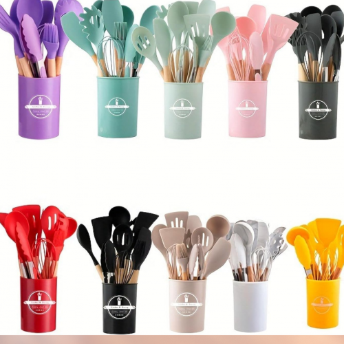 SET DE CUCHARAS DE SILICON PARA COCINA 12 PZ (10/24 UND X CAJA) BL-404/ XL-3