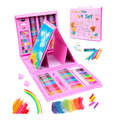 SET DE LAPICES DE COLORES 208 PIEZAS ( ROSADO) (10 UND X CAJA)