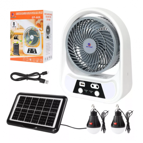 ABANICO SOLAR RECARGABLE PORTATIL 8"  (16 UND X CAJA)