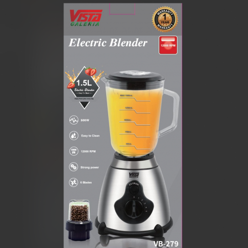 LICUADORA VISTA VASO DE CRISTAL VB-279 ( 6 UND X CAJA)