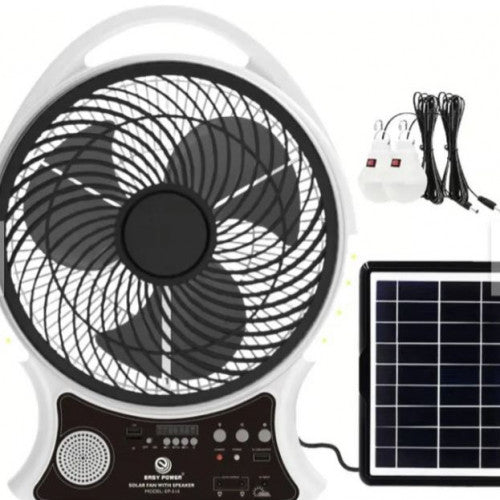 ABANICO RECARGABLE 14" SOLAR CON ALTAVOZ  (6 UND X CAJA)